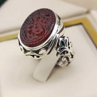 انگشتر نقره مردانه عقیق یمنی سرخ خطی کد S2337