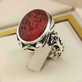 انگشتر نقره مردانه عقیق یمنی سرخ خطی کد S2338
