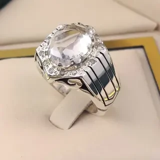 انگشتر نقره مردانه دُرّ نجف الماس تراش کد S2341