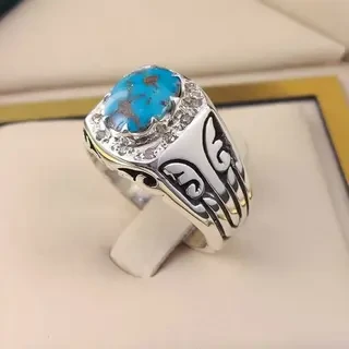 انگشتر نقره مردانه فیروزه نیشابور کد S2342