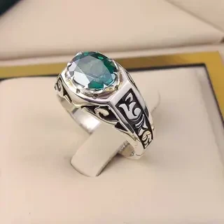 انگشتر نقره مردانه توپاز سبز کد S2343