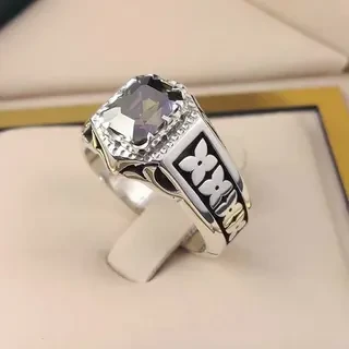 انگشتر نقره مردانه موزنایت (الماس روسی ) کد S2347