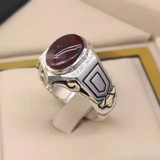 انگشتر نقره مردانه عقیق یمنی سرخ کد S2351