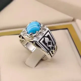 انگشتر نقره مردانه فیروزه نیشابور مردانه کد S2353