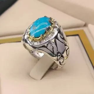انگشتر نقره مردانه فیروزه نیشابور طبیعی کد S2354