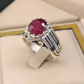 انگشتر نقره مردانه یاقوت سرخ آفریقایی کد S2357