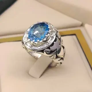 انگشتر نقره مردانه توپاز آبی سوئیسی کد S2360