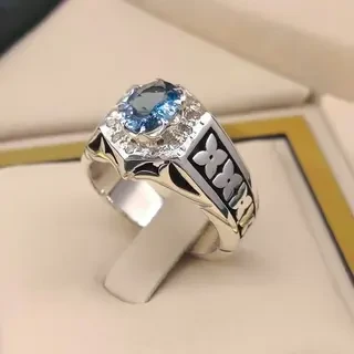 انگشتر نقره مردانه توپاز آبی سوئیسی کد S2361