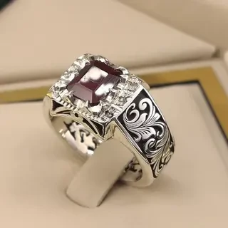 انگشتر نقره مردانه یاقوت سرخ کد S2368