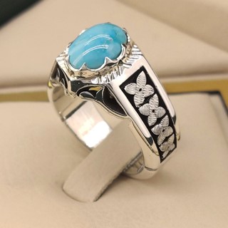 انگشتر نقره مردانه فیروزه نیشابور طبیعی کد S2374