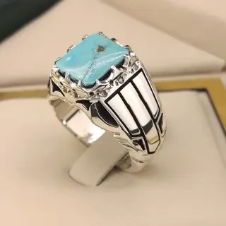 انگشتر نقره مردانه فیروزه نیشابور طبیعی کد S2379