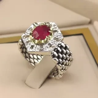 انگشتر نقره مردانه یاقوت سرخ کد S2381