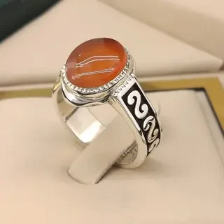انگشتر نقره مردانه عقیق یمنی سرخ کد S2383