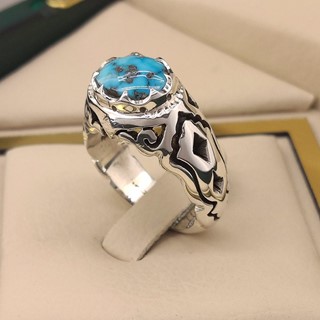 انگشتر نقره مردانه فیروزه نیشابور طبیعی کد S2394