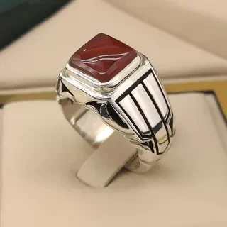 انگشتر نقره مردانه عقیق یمنی سرخ کد S2396