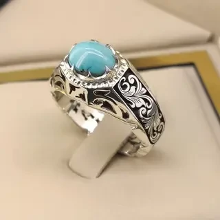 انگشتر نقره مردانه فیروزه نیشابور طبیعی کد S2397