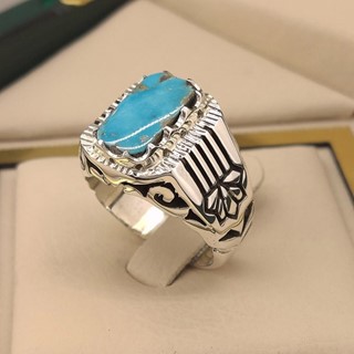 انگشتر نقره مردانه فیروزه نیشابور طبیعی کد S2399