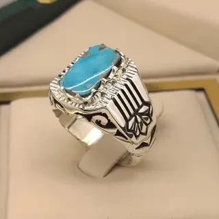انگشتر نقره مردانه فیروزه نیشابور طبیعی کد S2399
