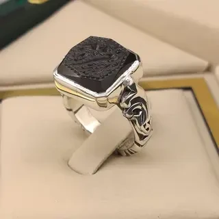 انگشتر نقره مردانه عقیق یمنی مشکی خطی کد S2400