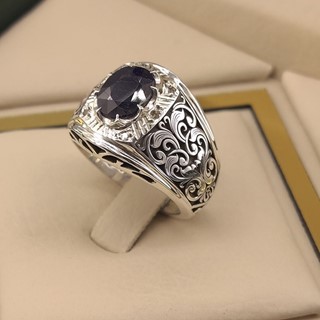 انگشتر نقره مردانه یاقوت کبود کد S2403