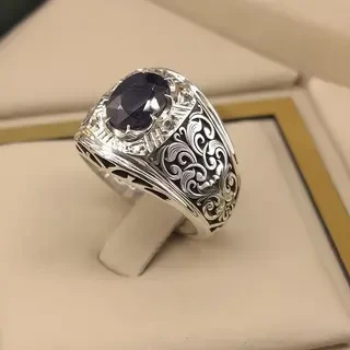 انگشتر نقره مردانه یاقوت کبود کد S2403