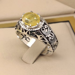 انگشتر نقره مردانه یاقوت زرد کد S2404