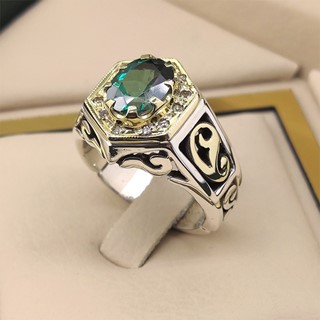 انگشتر نقره مردانه توپاز سبز کد S2409