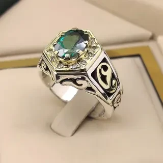 انگشتر نقره مردانه توپاز سبز کد S2409