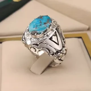 انگشتر نقره مردانه فیروزه نیشابور طبیعی کد S2413
