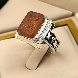 انگشتر نقره مردانه عقیق یمنی پرتقالی خطی کد S2417