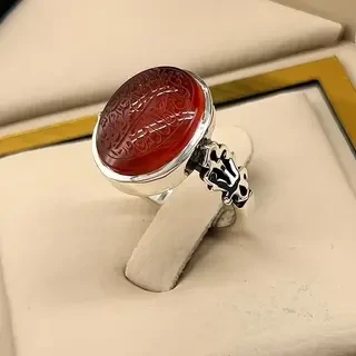 انگشتر نقره مردانه عقیق یمنی سرخ خطی کد S2418