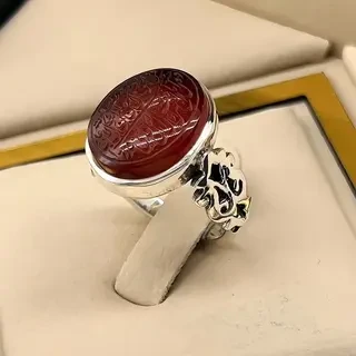 انگشتر نقره مردانه عقیق یمنی سرخ خطی کد S2419