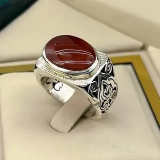 انگشتر نقره مردانه عقیق یمنی سرخ کد S2420