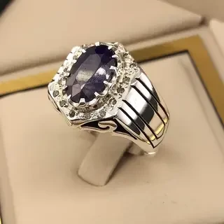 انگشتر نقره مردانه یاقوت کبود کد S2424