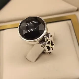 انگشتر نقره مردانه عقیق یمنی مشکی الماس تراش کد S2425