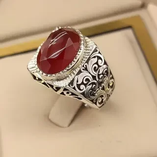 انگشتر نقره مردانه عقیق یمنی سرخ کد S2429