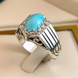 انگشتر نقره مردانه فیروزه نیشابور طبیعی کد S2432