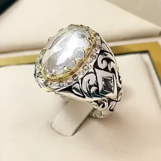 انگشتر نقره مردانه دُرّ نجف الماس تراش کد S2433