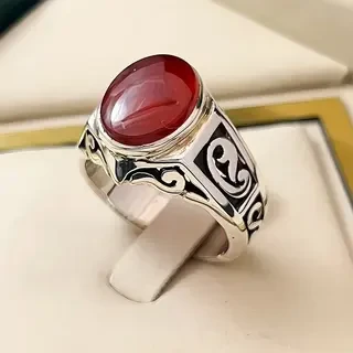انگشتر نقره مردانه عقیق یمنی سرخ کد S2435