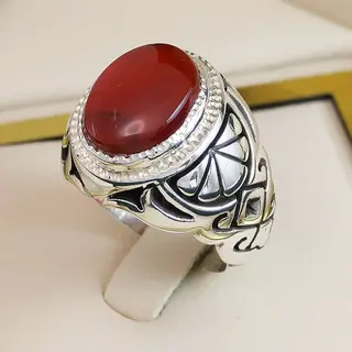 انگشتر نقره مردانه عقیق یمنی سرخ کد S2479