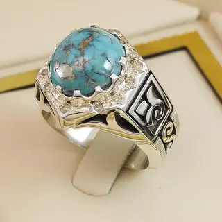 انگشتر نقره مردانه فیروزه نیشابور طبیعی کد S2482