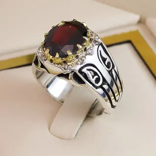 انگشتر نقره مردانه گارنت کد S2488