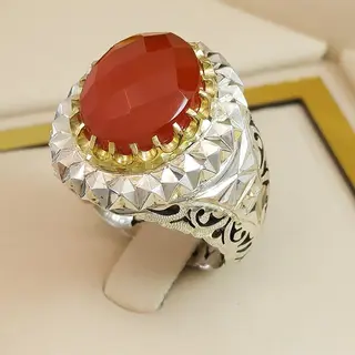 انگشتر نقره مردانه عقیق یمنی سرخ کد S2491