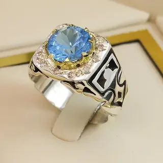 انگشتر نقره مردانه تواز آبی سوئیسی کد S2493