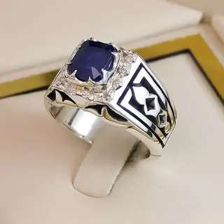 انگشتر نقره مردانه یاقوت کبود کد S2494