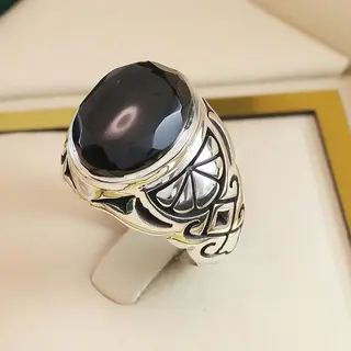 انگشتر نقره مردانه عقیق یمنی مشکی کد S2495