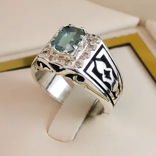 انگشتر نقره مردانه توپاز سبز کد S2496