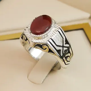انگشتر نقره مردانه عقیق یمنی سرخ کد S2498