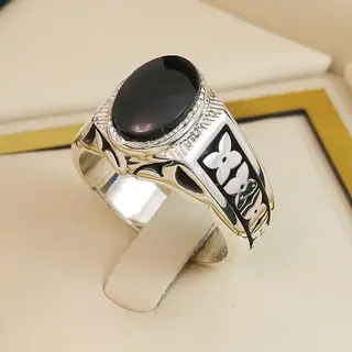 انگشتر نقره مردانه عقیق یمنی مشکی کد S2502