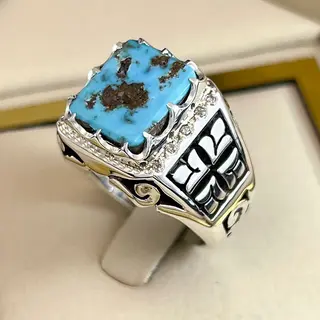 انگشتر نقره مردانه فیروزه نیشابور طبیعی کد S2504